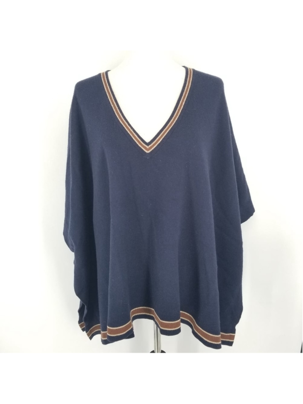 House of Harlow 1960 Poncho Sweater NWT Navy One Size Fringe Knit Wrap